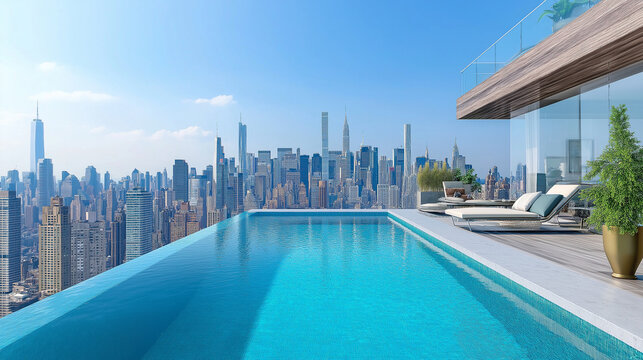 A luxurious rooftop pool overlooking the modern cityscape