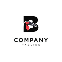 Letter B Southern Ground Hornbill Logo Icon Vector