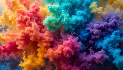 Abstract Color Smoke Clouds Background with Fluid Powder Explosion and Vibrant Texture Design