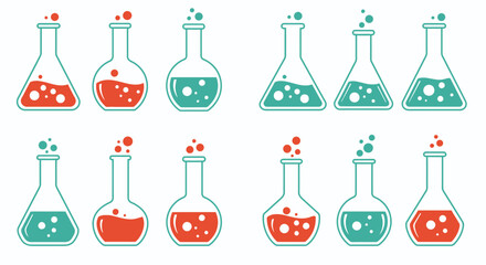 Colorful chemistry a collection of flasks filled with vibrant liquids