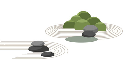 Zen Garden Stones and Raked Sand Representing Peace and Tranquility.