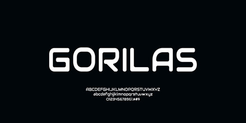 Technology science font, digital cyber alphabet made futurism style, Latin uppercase lowercase number ampersand letters