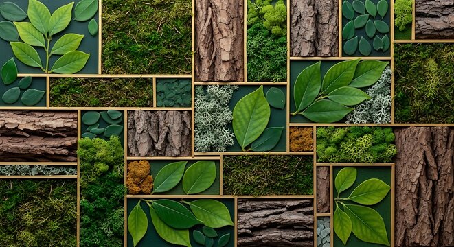Natural Green Pattern with Leaf and Bark Elements
