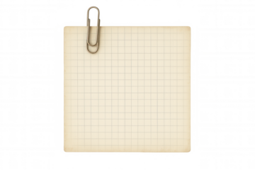 Blank vintage grid paper with paper clip, creating space for message, idea, or reminder, on transparent background