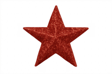 Glittering red star ornament on transparent background