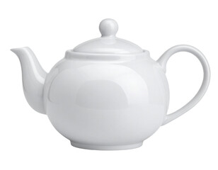 Obraz premium Classic White Ceramic Teapot with Handle and Spout, Front View, isolated on transparent background PNG
