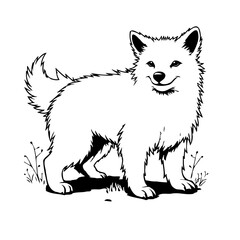 Smiling adorable fluffy dog stands gracefully in grass a heartwarming illustration design bringing