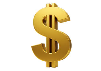 Gold Dollar Sign 3D Rendering of US Currency Symbol for Finance  Business isolated on transparent background