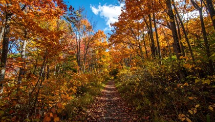 Naklejka premium Scenic Autumn Pathway Through a Forest with Colorful Foliage