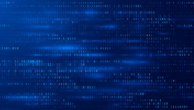Blue Binary Data Software Programming Code Background. Random Parts of Program Code. Digital Data Technology Concept. 1 0 Machine Code. Random Binary Data Matrix Wide Vector Illustration.