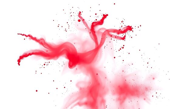 Vibrant red Holi powder explosion captured dynamically against a white background.