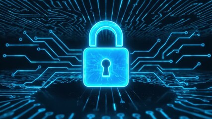 Digital lock symbol showcases cybersecurity and technology, featuring glowing blue padlock amidst circuit patterns, highlighting importance of data protection and secure digital solutions - Powered by Adobe