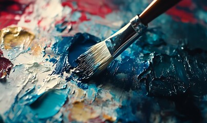 Obraz premium Close-Up of Paintbrush on Vibrant Color Palette. Generative With Ai