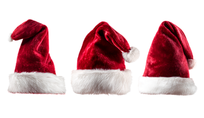 three different santa hats isolated on a Transparent background PNG
