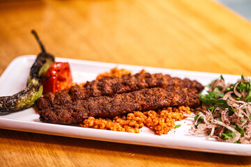 Turkish adana kebab with vegetables
