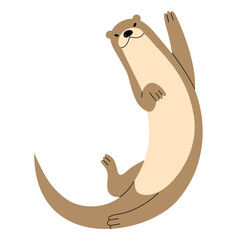 Otter Single 1 cute on a White background, vector illustration.