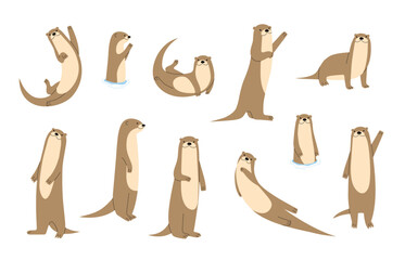 Otter 1 cute on a White background, vector illustration.