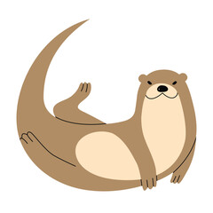 Otter Single 3 cute on a White background, vector illustration.