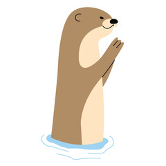 Otter Single 2 cute on a White background, vector illustration.