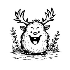 Whimsical woodland creature cartoon illustration featuring joyful smile with antlers in