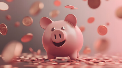 Piggy bank with falling coins, representing savings and investments