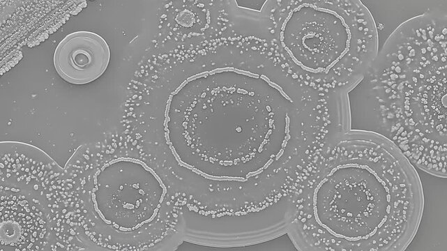 Microscopic View of Bacterial Colonies Growing in Concentric Rings.