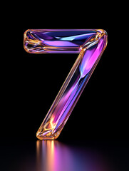 A stunning, iridescent number 7 against a sleek, dark backdrop. The number gleams with vibrant colors and exquisite detail, casting a subtle reflection below.