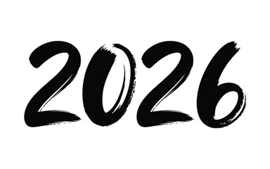 Brush stroke style 2026 year typography vector graphic for design projects silhouette vector illustration white background