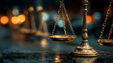 Elegant golden scales of justice, symbolizing fairness and legal balance, perfect for law firm branding or ethical business concepts, highly detailed