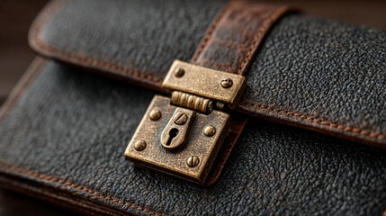 Elevate your brand with this stunning close-up of a meticulously crafted leather bag featuring a vintage-inspired brass clasp for timeless appeal