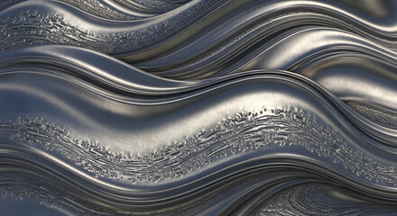 Abstract Metallic Waves Background - Futuristic Silver Texture with Ripples and Undulations