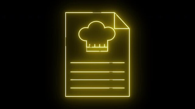 A yellow neon recipe card with a chefs hat on top against a black background - Powered by Adobe