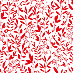 Vector pattern with branches and berries. In red. For textile wrapping paper