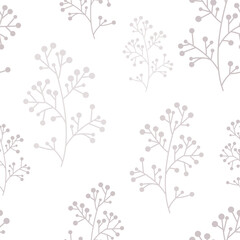 Vector pattern with branches and berries. Grey. For textile wrapping paper