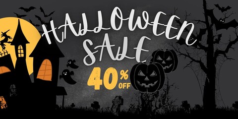Halloween sale banner, modern sale banner design, marketing promotion banner design