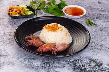 Tasty baby swuid with rice