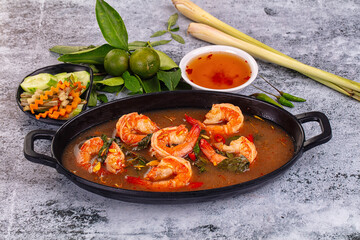 Asian sour spicy soup with prawn