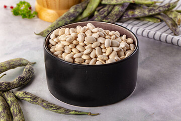 Raw dry white beans heap