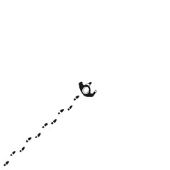 illustration of man man walking in the streets leaving footsteps on the ground, past concept
