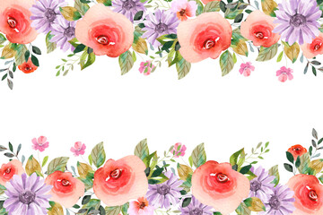 Watercolor flowers background vector for design.