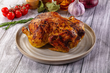 Hot tasty grilled whole chicken
