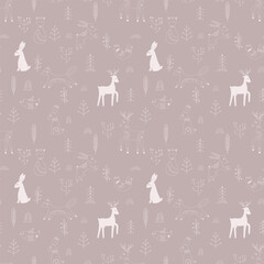 Vector pattern in Scandinavian style.Forest animals In blue. For textile wrapping paper