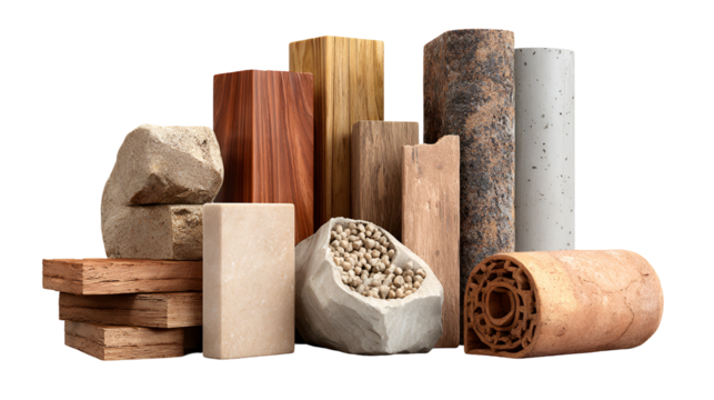 Collection of various natural wood textures and materials isolated on transparent background