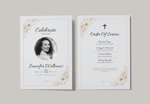 Minimalist Funeral Memorial Program Layout with Illustration