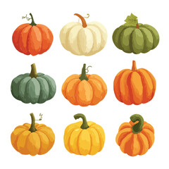 Set of isolated pumpkins on white background