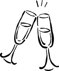 Hand Drawn Cocktail Glasses Collide, Whimsical Wedding Doodle Illustration
