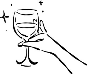 Hand Drawn Hand Holding Wine Glass, Whimsical Wedding Doodle Illustration