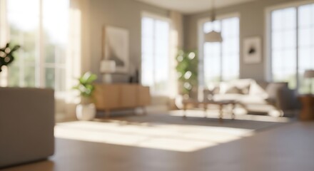 Sunlit modern living room with comfortable seating and elegant decor bathed in natural light from large windows