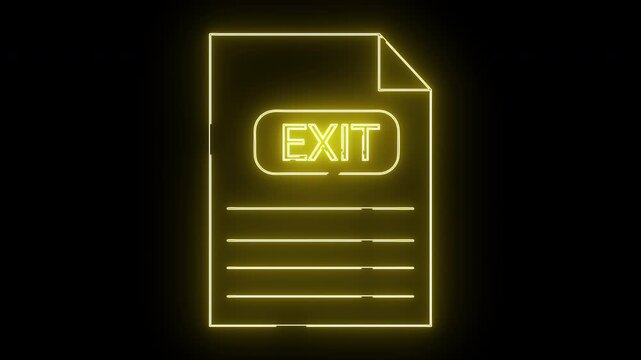 A glowing yellow document icon with EXIT in a rounded rectangle lines below on black