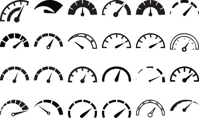 Collection of Black Speedometer and Gauge Icons on White Background